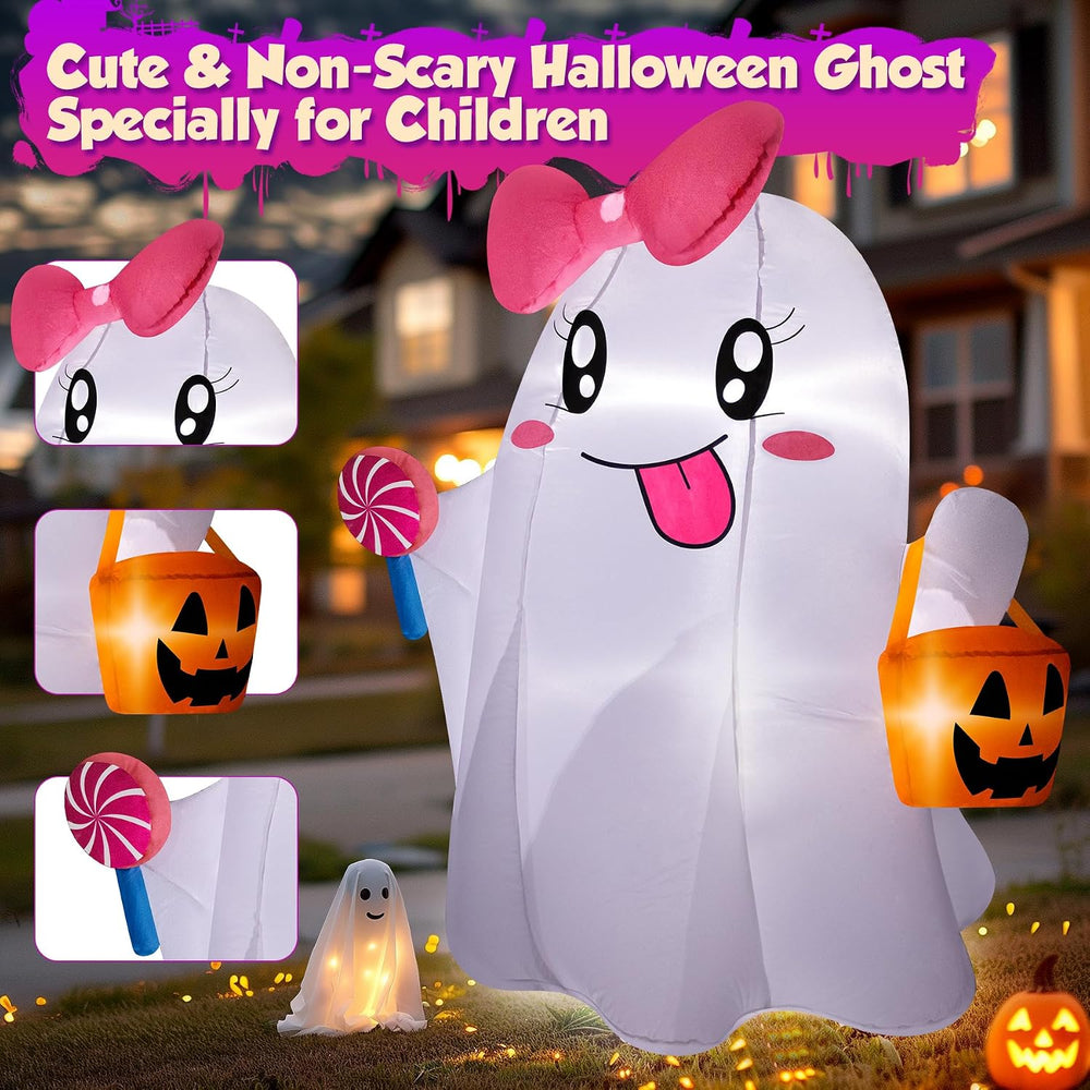 zukakii 5FT Halloween Inflatables Ghost, Cute Halloween Decorations Outdoor B...
