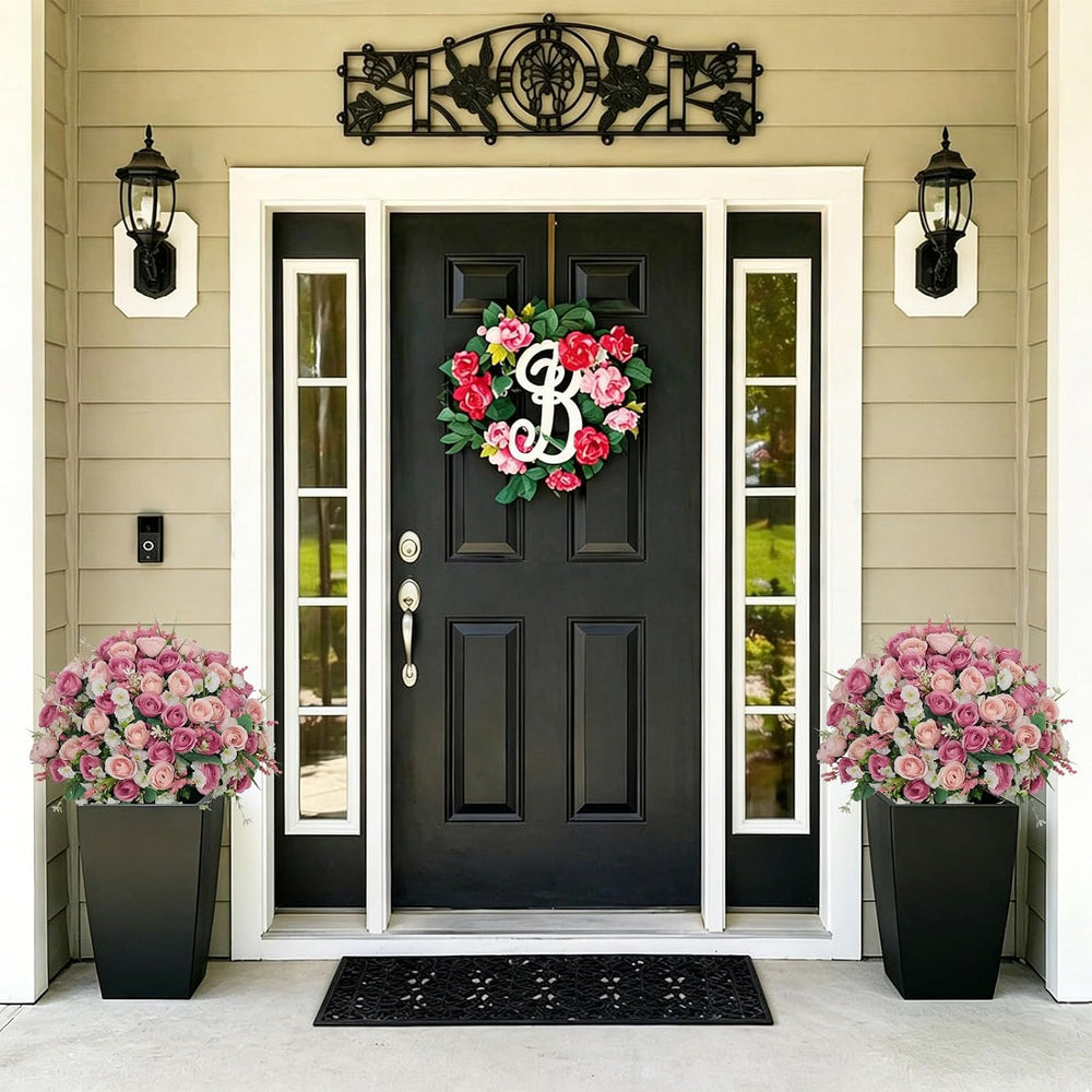 24" Artificial Potted Flowers for Outdoors, Silk Rose Faux Plants
