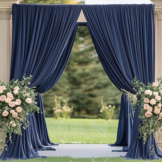 60×14ft Wrinkle Free Navy Blue Backdrop Curtain for Wedding Parties,12 Panels 5×14ft Height Soft Silky Polyester Photo Backdrop Drapes Curtains for Birthday Photography Stage Events Background Cloth