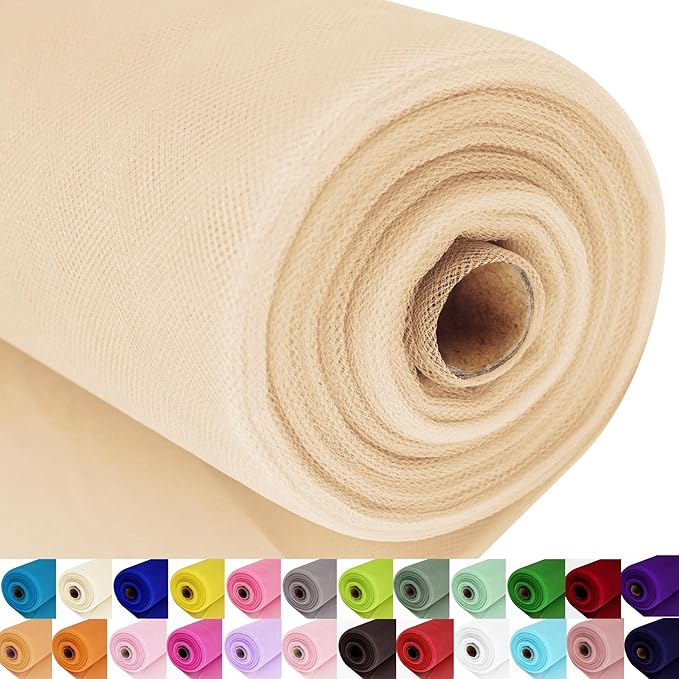 Beige Tulle Fabric Roll Spool Bolt (54 Inch by 40 Yards) Large Tulle Wedding Party Decoration, Tutu Skirt, Table Runner, Gift Wrapping, Bridal Shower, Soft & Drape (Beige)