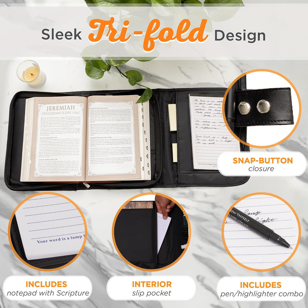 Christian Art Gifts Black Microfiber Bible Cover for Men and Women