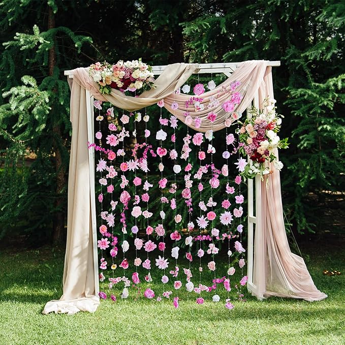 Flower Garlands 12pcs 82.6ft Artificial Hanging Flowers Faux Floral Vines Wildflower Wall Backdrop for Wedding, Party, Events, Home Ceiling Curtain Decor(Single Piece is 6.8ft)-Light Pink