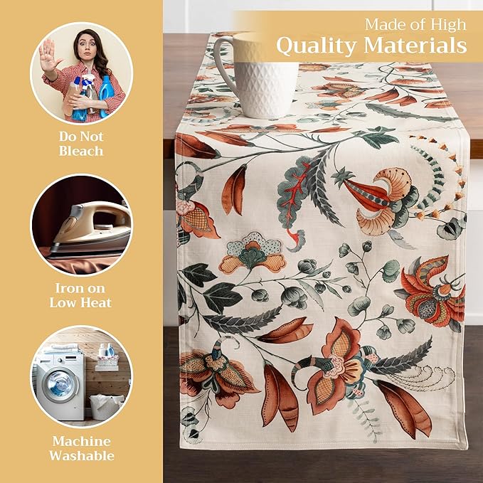Maison d' Hermine Table Runner 100% Cotton Double Layer Table Runners 108 inches Long for Thanksgiving Christmas Decorations Home Kitchen Dining Party Wedding (Dalida, 14.5" x 108")