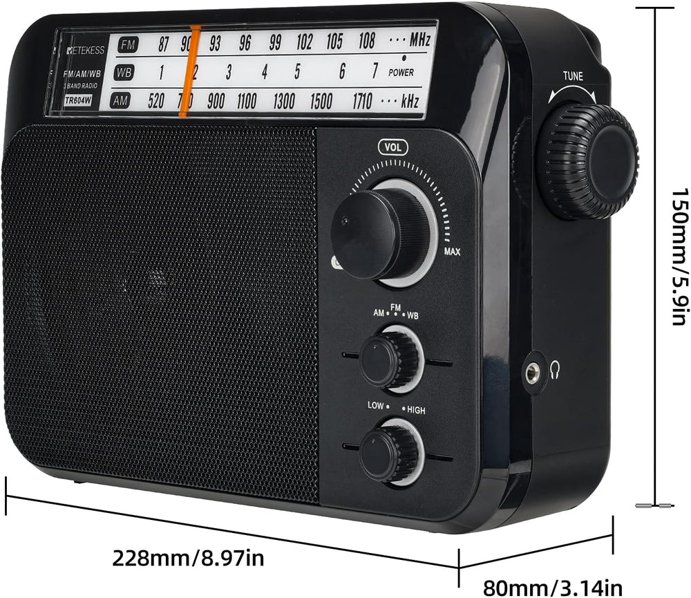 Retekess TR604W AM FM NOAA Radio, Portable Emergency Weather Radios(Black)