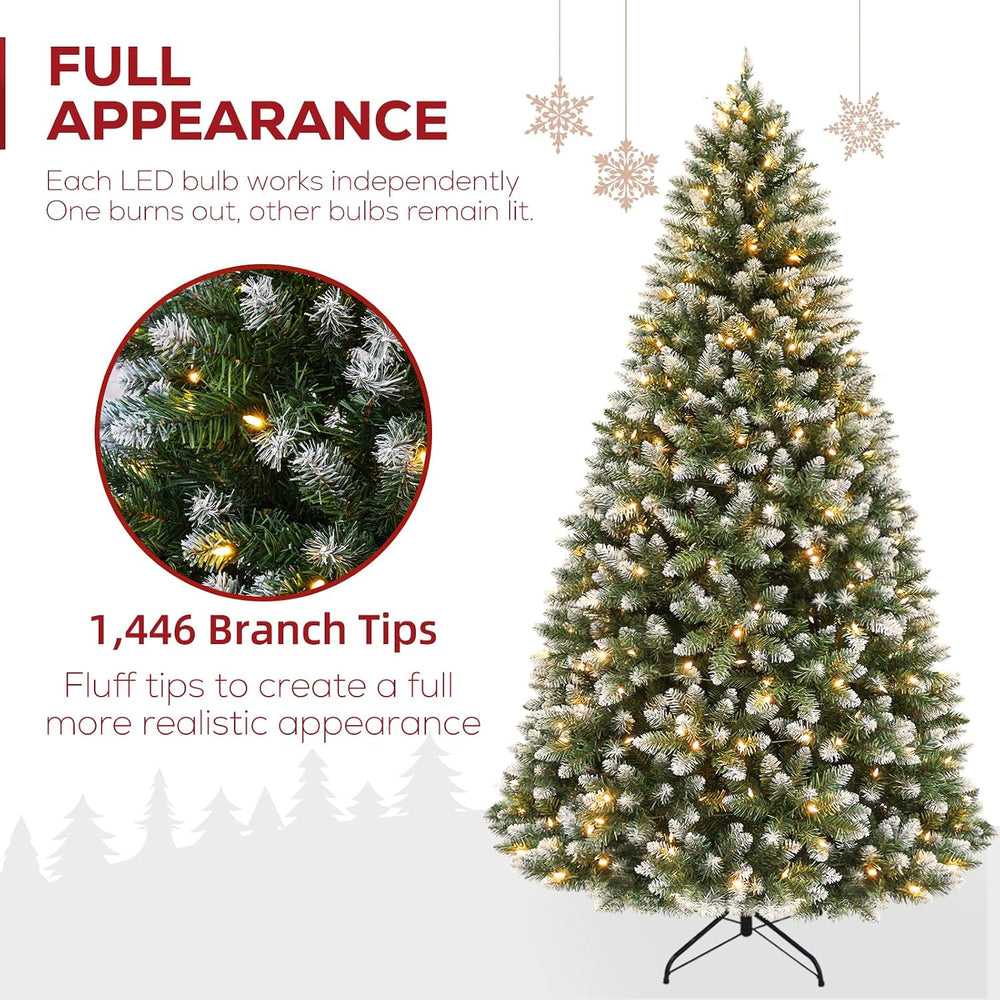 Hykolity 7.5 ft Flocked Christmas Tree, 350 Warm White LED Lights, Artificial...