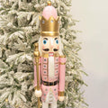 KI Store 4ft Christmas Nutcracker Wooden Pink King Nutcracker Figurine for Front Door, Christmas Tree, Mantel, Fireplace