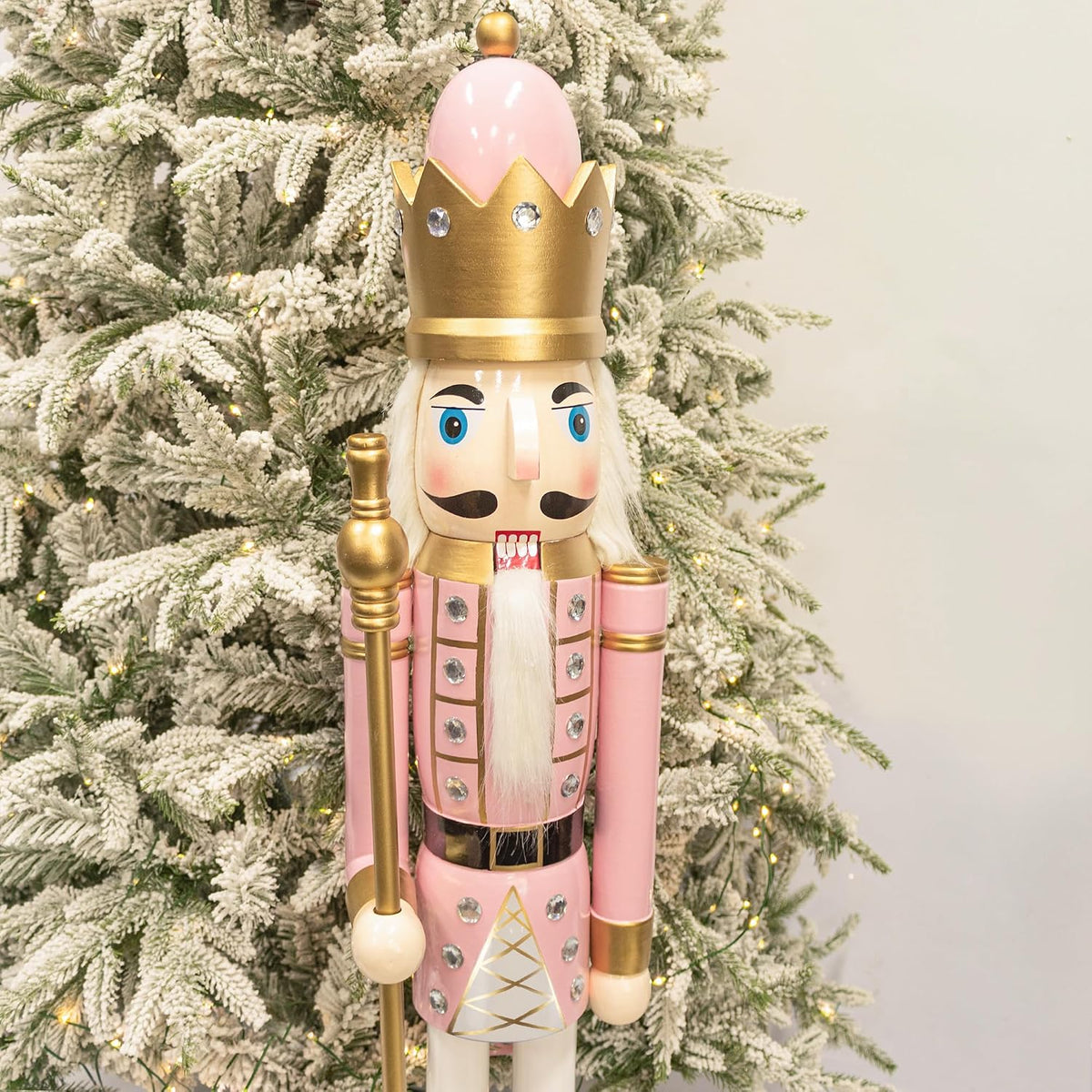 KI Store 4ft Christmas Nutcracker Wooden Pink King Nutcracker Figurine for Front Door, Christmas Tree, Mantel, Fireplace
