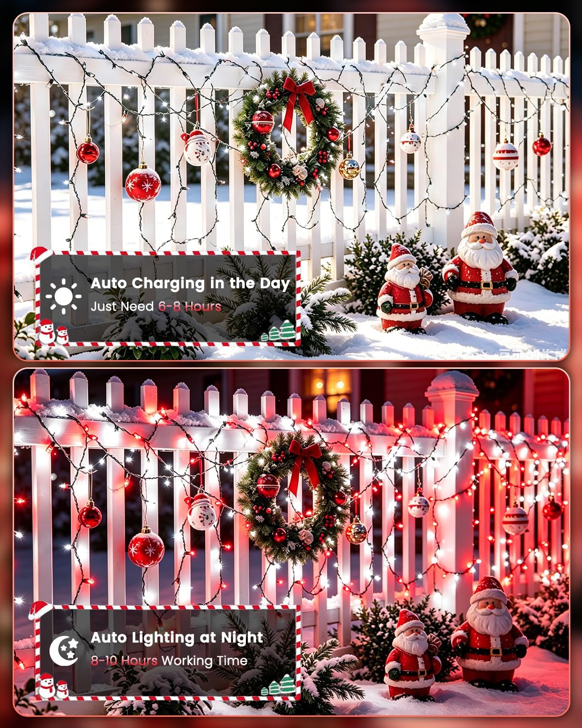 ozs 4 pack 320led solar christmas string lights, side view