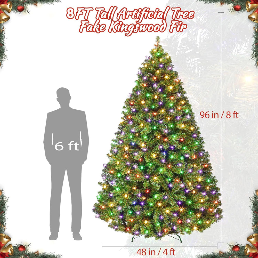 GAOMON 8ft Prelit Fraser Fir Wide Artificial Christmas Tree with RGBW Light