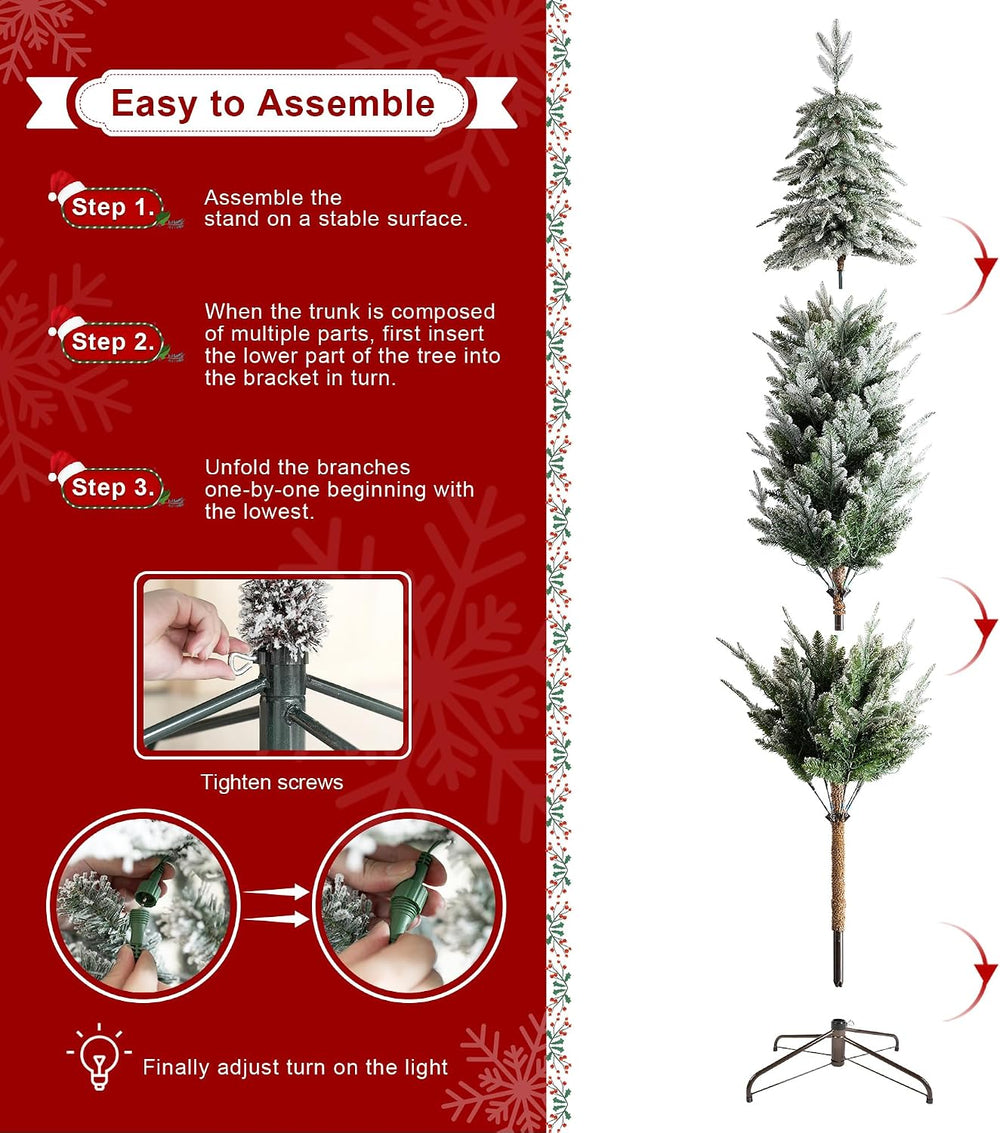 Glitzhome 7.5ft Prelit Flocked Pencil Spruce Artificial Christmas Tree
