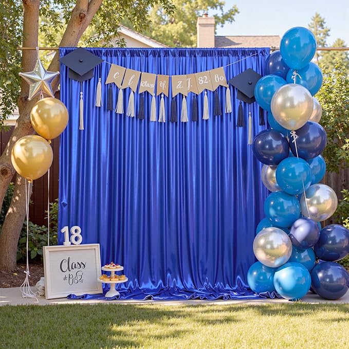 gogoparti 10x10FT Sapphire Blue Sequin Backdrop Curtain - 2 Panels of 5x10FT Wrinkle-Free Glitter Drapes for Photography, Birthdays, Weddings & Graduations
