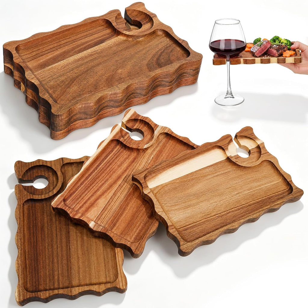 SiliFine 6 Pcs Wine Appetizer Plates with Wine Glass Holder, Rectangle Wave