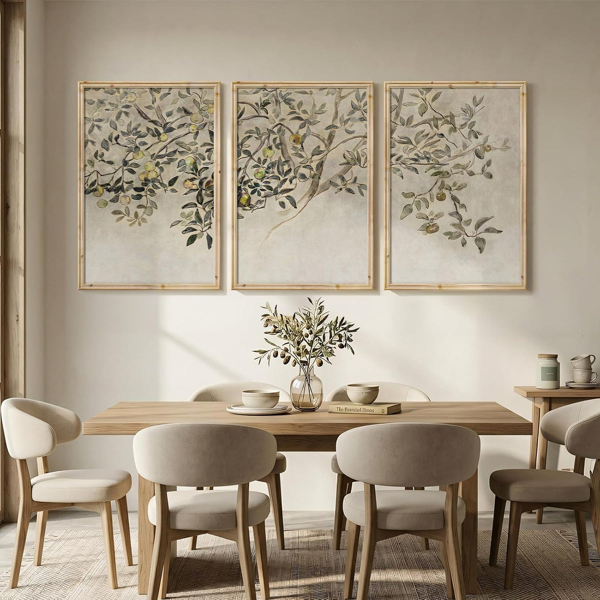 large vintage framed 3 piece tree wall art, side view