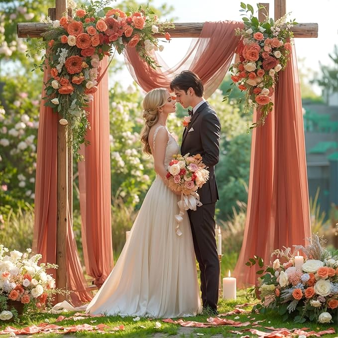 Wedding Arch Draping Fabric, 2 Panels 28" x 19Ft Terracotta Wedding Arch Drapes Sheer Backdrop Curtain for Wedding Ceremony Party Ceiling Decor