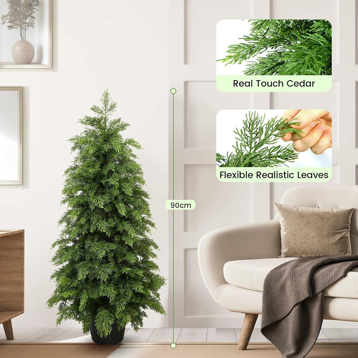 3ft artificial cedar topiary trees,2 pack uv resistant, side view