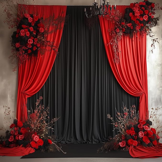 20ftx14FT Wrinkle Free Black Backdrop Curtain, 4 Panels 14FT Height Black Wedding Backdrop Drapes, Silky Polyester Back Drop Cloth for Birthday Photography Background Party Backdrop Draping