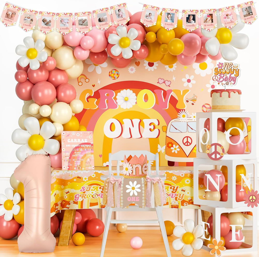 Party Inspo Groovy One Birthday Decorations Girl - First Birthday Decorations...