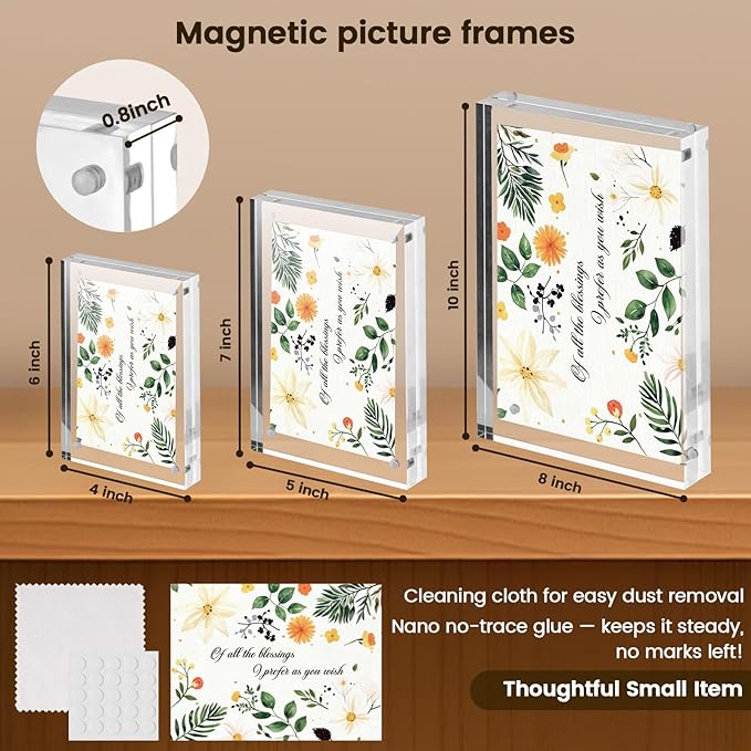 JOHOUSE 5 Pack 5 x 7 Acrylic Picture Frames, Double Sided Magnetic Photo Frames Self Standing Frameless Transparent for Desktop Display Gifts for Women (6 Pack)