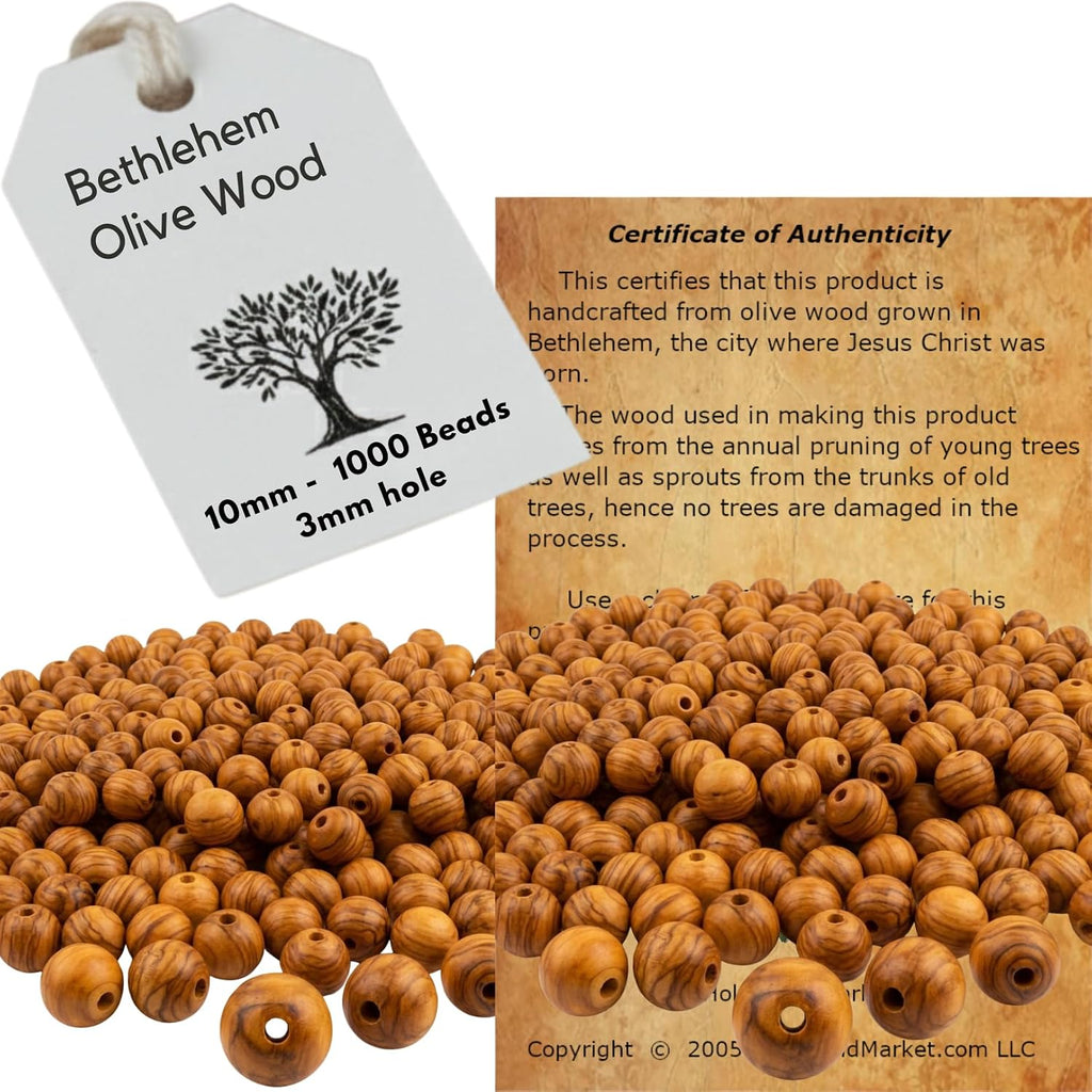Holy Land Market Olive Wood Beads 10mm, 1000 Piece Bag, Bethlehem