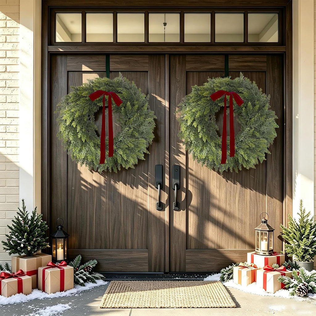 2Pcs 24" Christmas Cedar Wreaths for Front Door