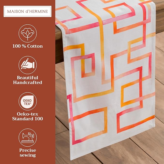 Maison d' Hermine Table Runner 100% Cotton Double Layer Table Runners 108 inches Long Decorative for Home Kitchen Dining Party Wedding Bridal Shower Spring Summer (Summer Maze, 14.50" x 108")