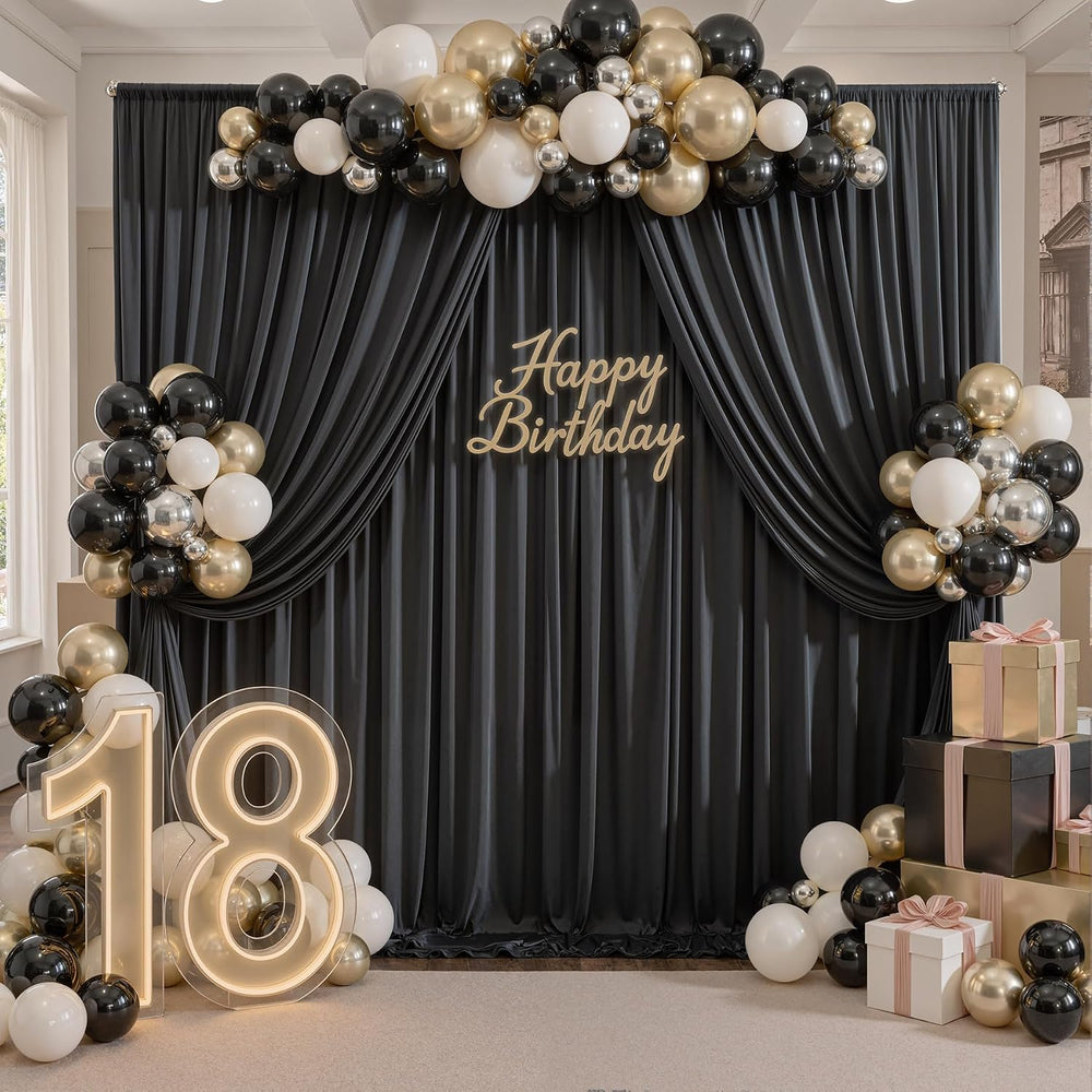 20ft x 10ft Wrinkle Free Black Backdrop Curtains for Parties, 4 Panels 5x10ft...