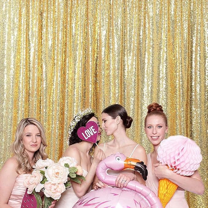 Poise3EHome Gold Backdrop Curtain, 6FT x 8FT Sequin Backdrop, Sequin Curtains for Party Wedding Sequence Backdrop