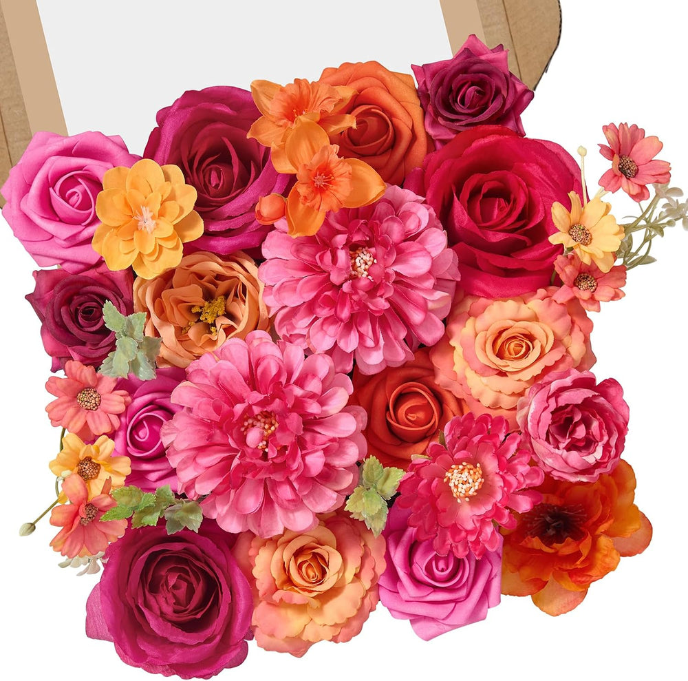 Alecono Orange and Hot Pink Artificial Flowers, Silk Fake Floral Set