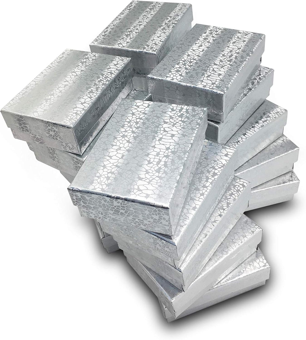 TheDisplayGuys 100 Cardboard Jewelry Gift Boxes with Inserts - Silver Foil
