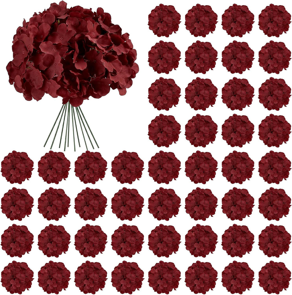 Auihiay 64Pcs Burgundy Hydrangea Artificial Flowers Bulk, Silk Hydrangeas