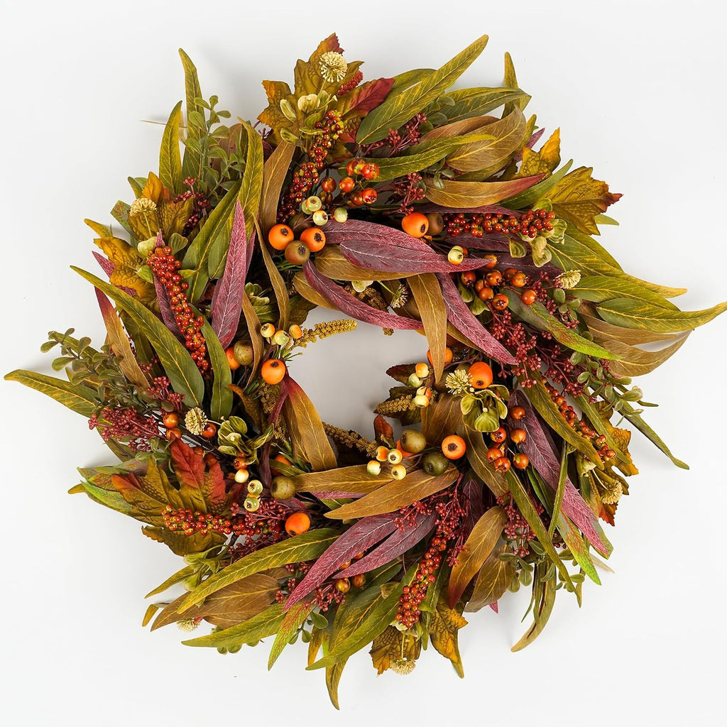 Olive Wreath for Front Door 22 inch, Greenery All Season Wreath with Olive Leaf Fruit, Home Decoration for Outdoor Living Room Indoor Wall and Outside