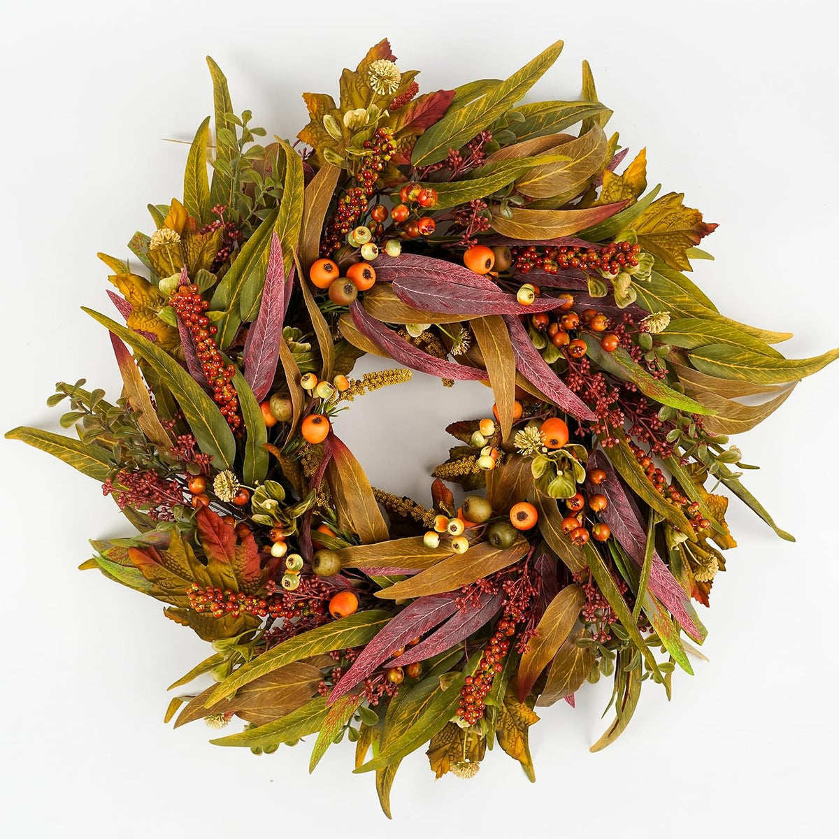 Olive Wreath for Front Door 22 inch, Greenery All Season Wreath with Olive Leaf Fruit, Home Decoration for Outdoor Living Room Indoor Wall and Outside