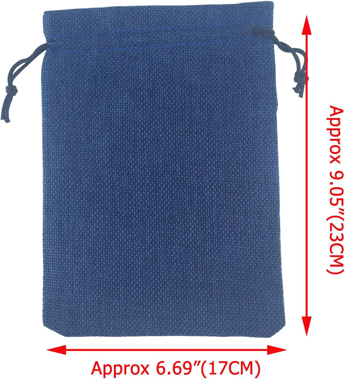 navy burlap gift bags with drawstring - reusable, side view