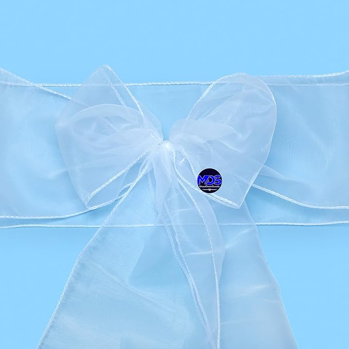 MDS Pack of 25 PCS Organza Chair Sashes Wider Dining Chair Bows Ribbon Tie Back for Wedding Party Birthday Bridal Shower Reception Event Banquet Home Chair Cover Decoration - White