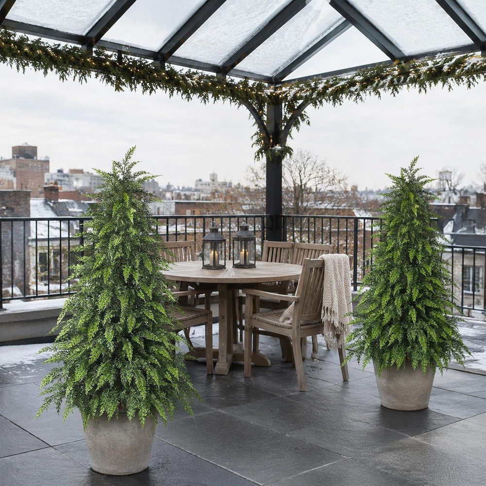 2Pcs 4FT Artificial Cedar Christmas Tree Fake Plant for Front Porch Decor