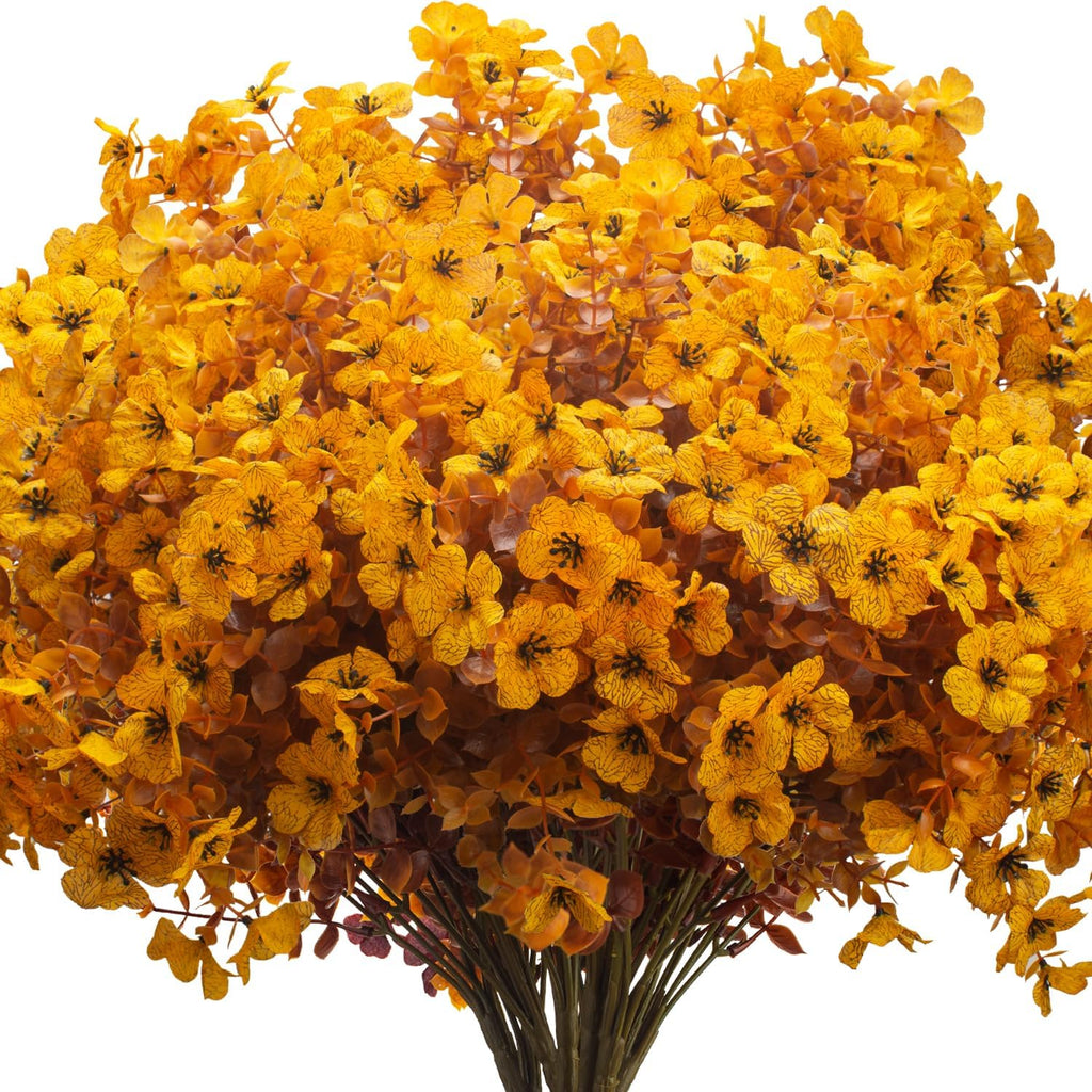 Grunyia 16 Bundles Artificial Fall Mums Outdoor UV Resistant, Fake Silk Plants No Fade Faux Greenery for Garden Porch Patio - Autumn Thanksgiving Christmas Home Decor (Fall Yellow)