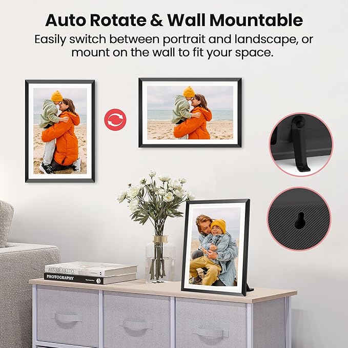 RCA 10.1” WiFi Digital Picture Frame, Electronic Photo Frames 32GB Storage, HD IPS Touch Screen WiFi Frame/Auto Rotate/Wall Mounted, Easy Setup in Uhale App to Share Photo/Video Anytime (Black)