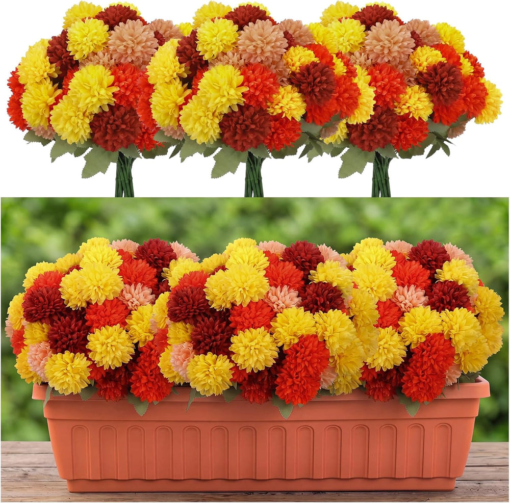XunYee 12 Pcs Fall Artificial Flowers for Outdoor,Assorted Faux Mums