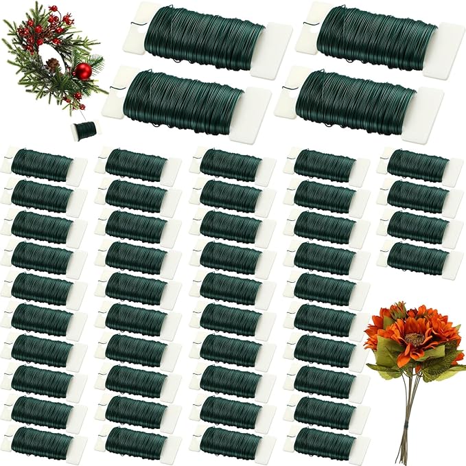Ferraycle 72 Pack Green Floral Wire 38 Yards 22 Gauge Flexible Paddle Florist Christmas Green Wire for Crafts Christmas Wreaths Tree Garland and Floral Flower Arrangements