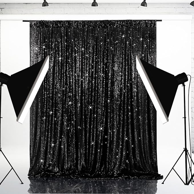 Eternal Beauty Black Sequin Backdrop, 6x8 Ft Halloween Glitter Background Curtains for Shimmer Photography Party Wedding Birthday Back Drop Decor