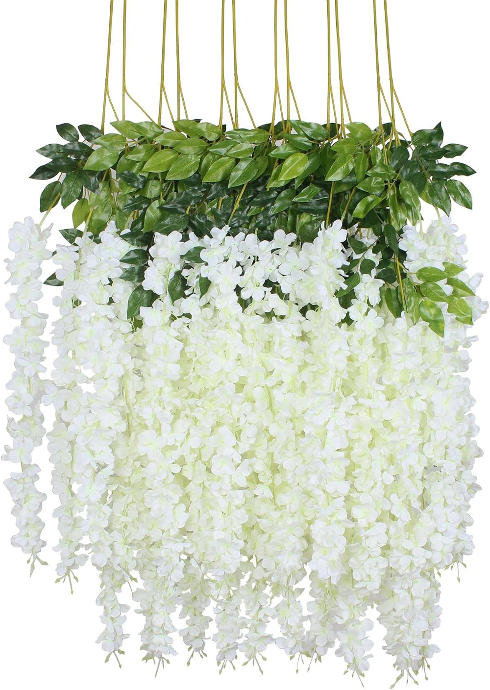 12 Piece Artificial Silk Wisteria Hanging Flowers(White)