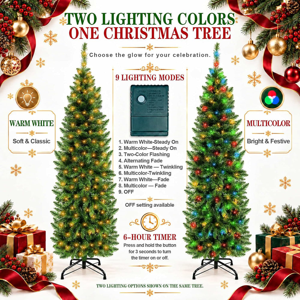 5 Ft Prelit Pencil Christmas Tree with 180 LED Dual Color Change Lights