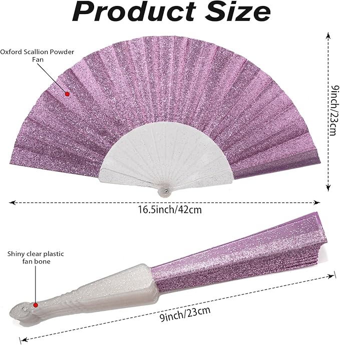 48 Pack Handheld Fan,Folding Hand Glitter Fan with Shining Transparent Fan Rib – Ideal for Wedding, Church, Festival, Dance, Tea Party, Club, and EDM Accessories, Purple