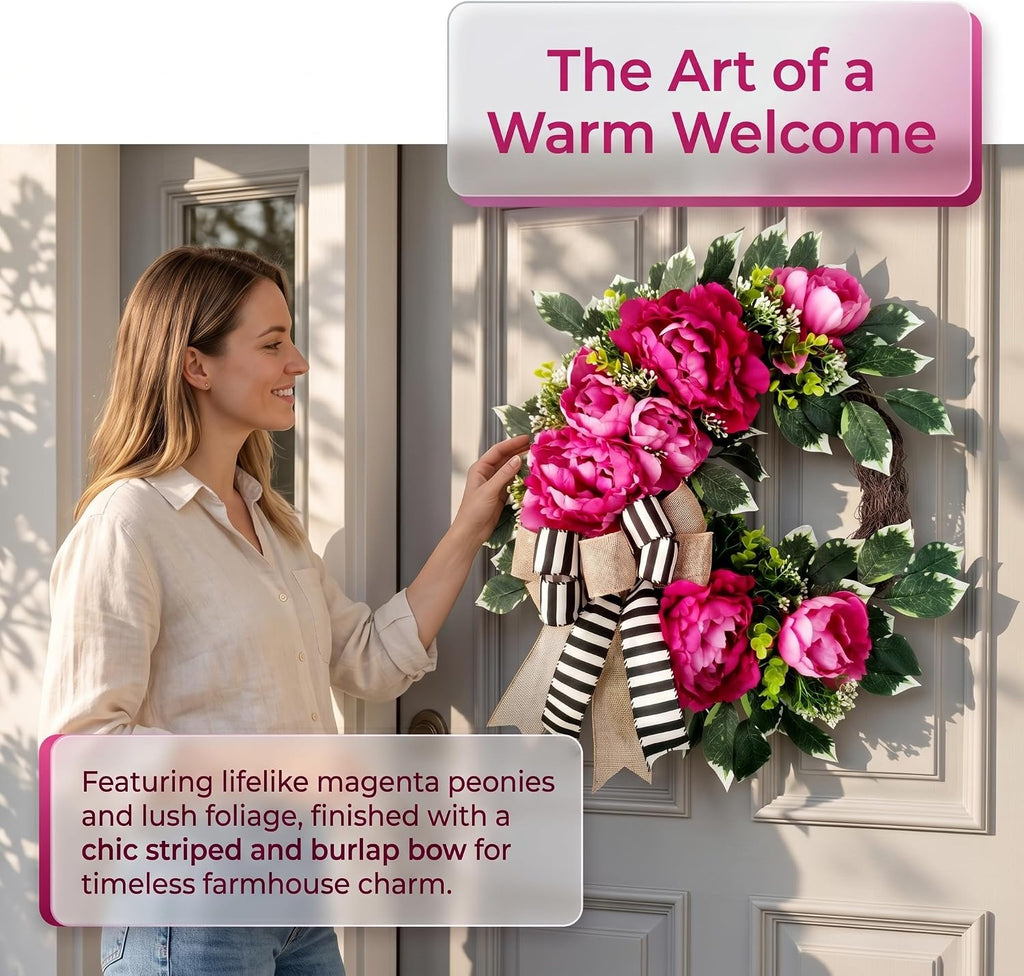 vofuly spring summer wreath for front door,hot pink on a desk or shelf