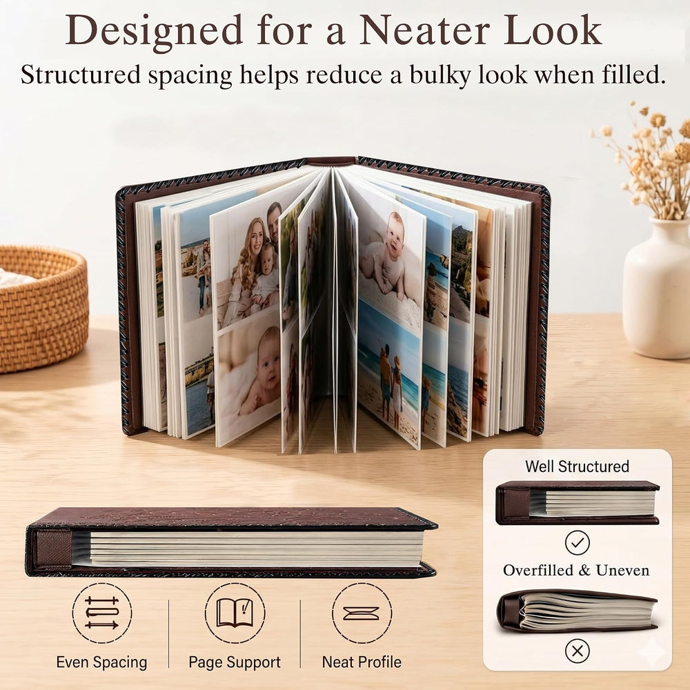 Dark Brown Large Self-Adhesive Photo Album, PU Leather Cover