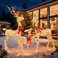 3-Piece Lighted Christmas Deer Family - HOLILITE 4.5ft 3D Pre-Lit Reindeer Outdoor Decorations with 210 LED Lights, Yard/Garden/Patio Holiday Display - Gold