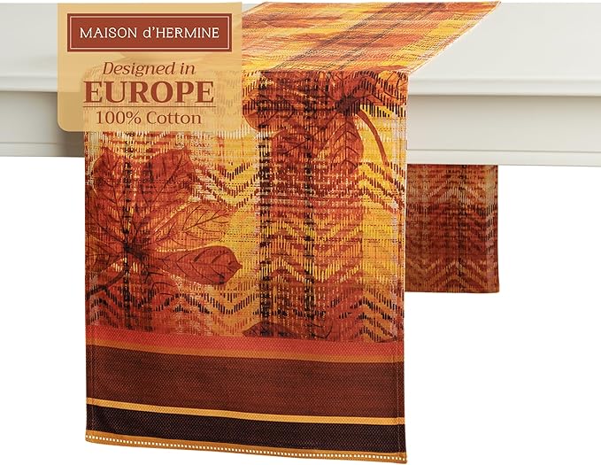 Maison d' Hermine Table Runner 100% Cotton Double Layer Table Runners 108 inches Long for Thanksgiving Christmas Decorations Home Kitchen Dining Party Wedding (Thanksgiving Tartan, 14.5" x 108")
