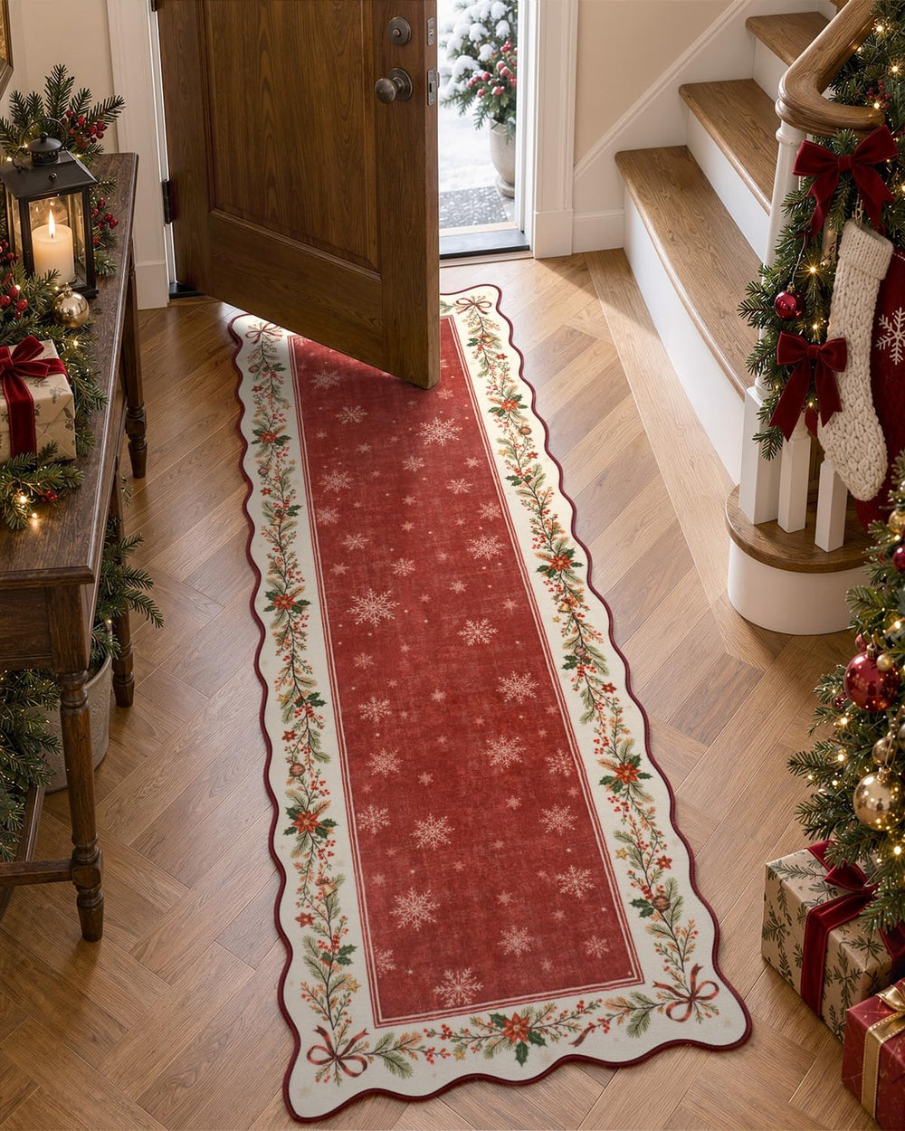 Lahome Christmas Runner Rug 2x6 Red, Washable Kitchen Carpet