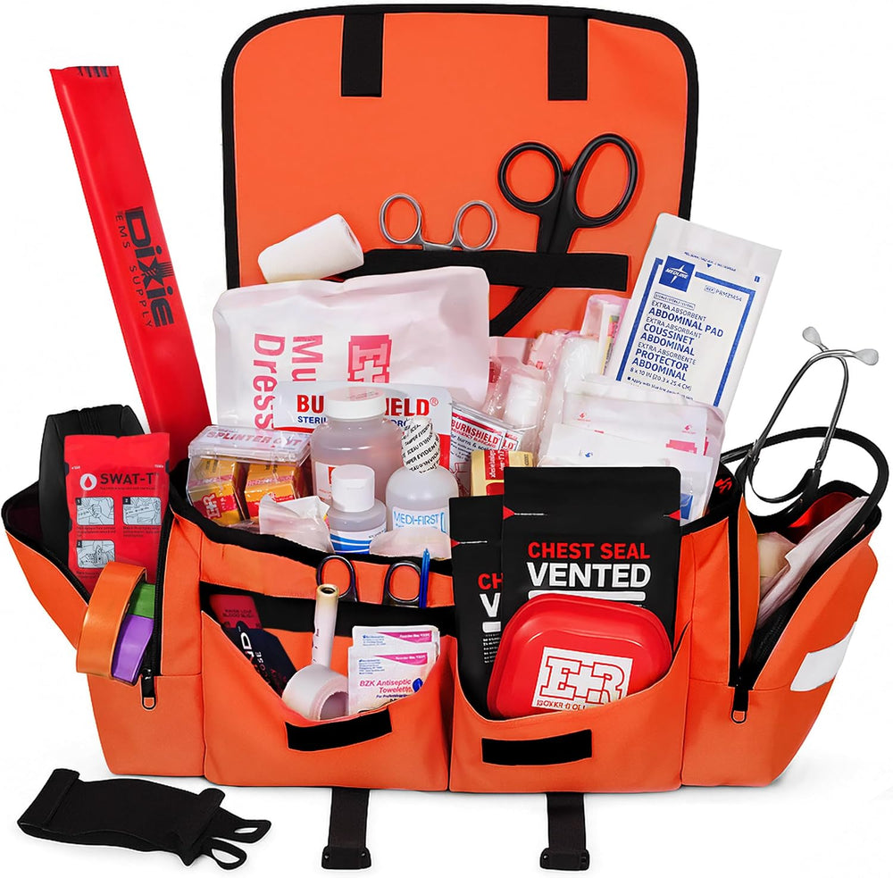 Fully Stocked EMT Trauma Bag – Tactical First Responder Medical Kit with Tour...