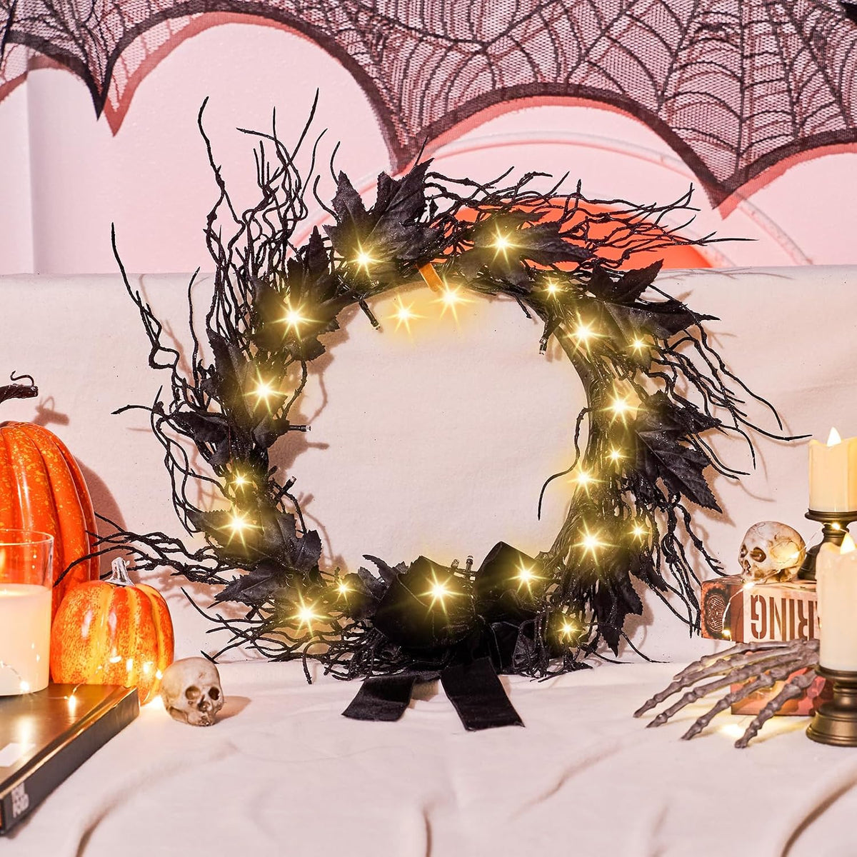 jornoy 16inch led halloween wreath with battery timer, package contents